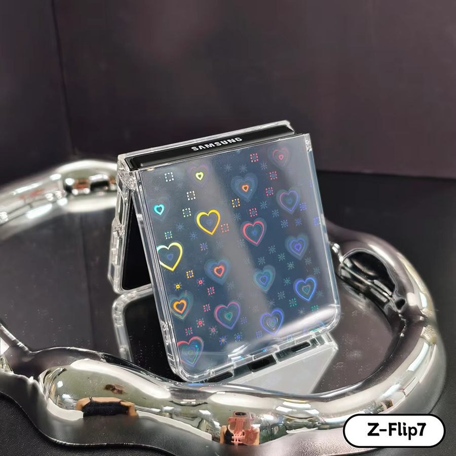 Holografische Handyhülle mit Liebesmuster-Design für Samsung Z Flip 7 und Samsung Z Flip 8, transparent, stoßfestes Hart-PC-Gehäuse - Bild 2