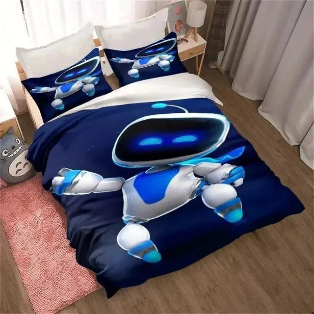 ASTRO BOT Bettwäsche-Set mit Cartoon-Motiv in Blau, bestehend aus Bettbezug und Kissenbezug aus Mikrofaser, B/H: 260 x 220 cm - Bild 1