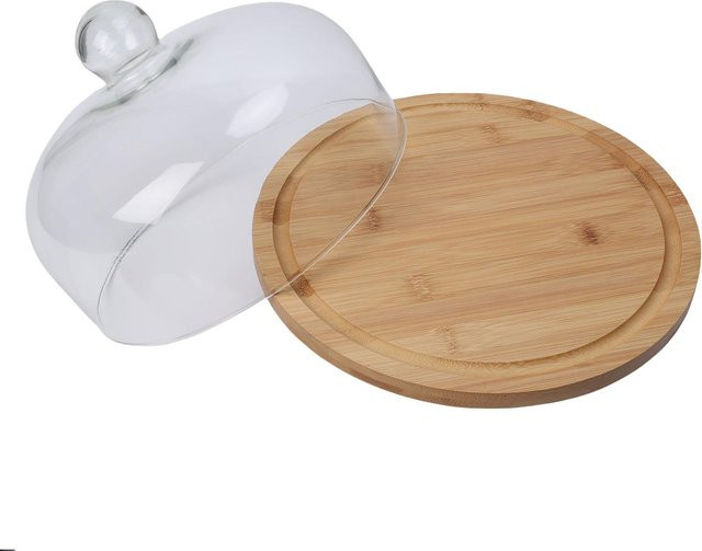 Aimo Kuchenständer aus Holz mit Glasglocke in White, runde Servierplatte Durchmesser: 30,48 cm - Bild 1
