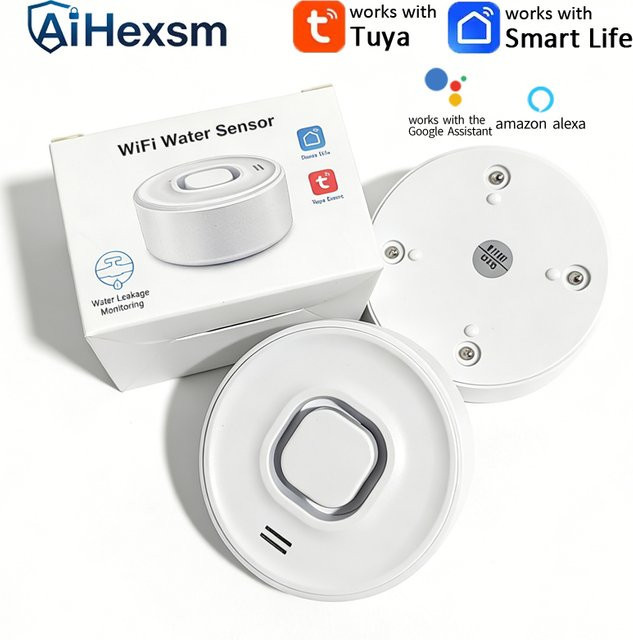 Tuya WiFi Wasserleckdetektor mit 100 dB Alarm und Echtzeit-APP-Warnung, Weiß - Bild 1