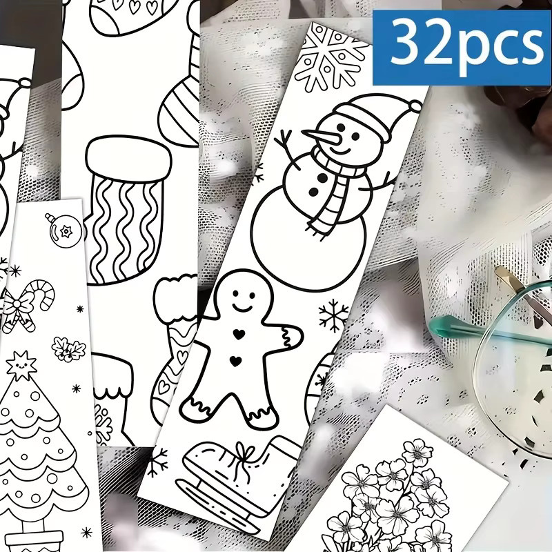 32 Stück Weihnachts-Lesezeichen im minimalistischen Linienkunst-Stil, weiße Papier-Seitenmarkierungen für Buchliebhaber und Studenten - Bild 4
