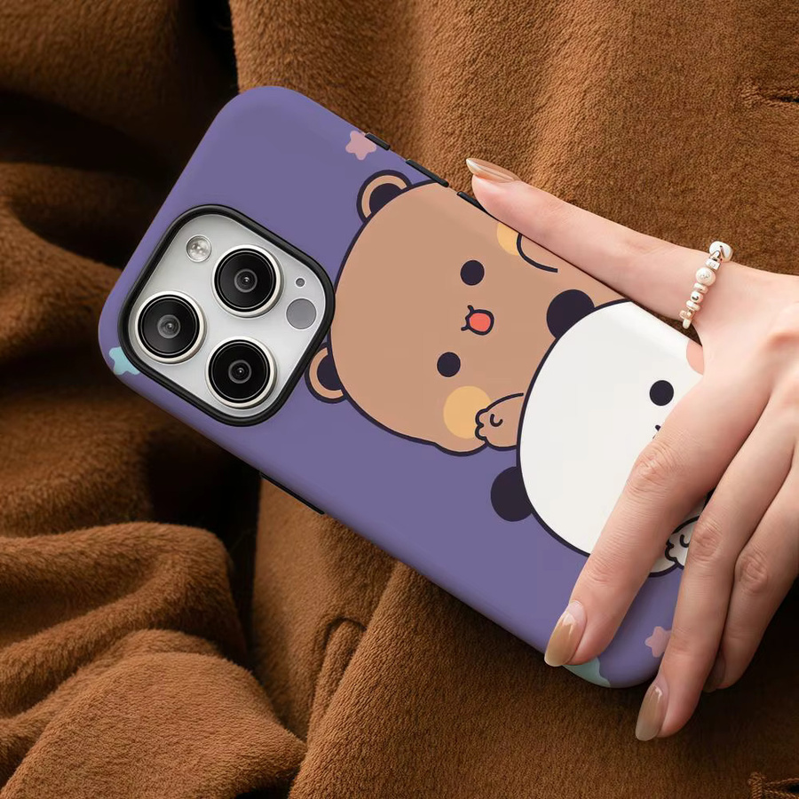 Bubu Dudu Handyhülle für iPhone 17 16 15 14 13 12 Pro Max Plus in Weiß und Lila mit glänzender HD-Doppelschicht-Flüssighartschale - Bild 5