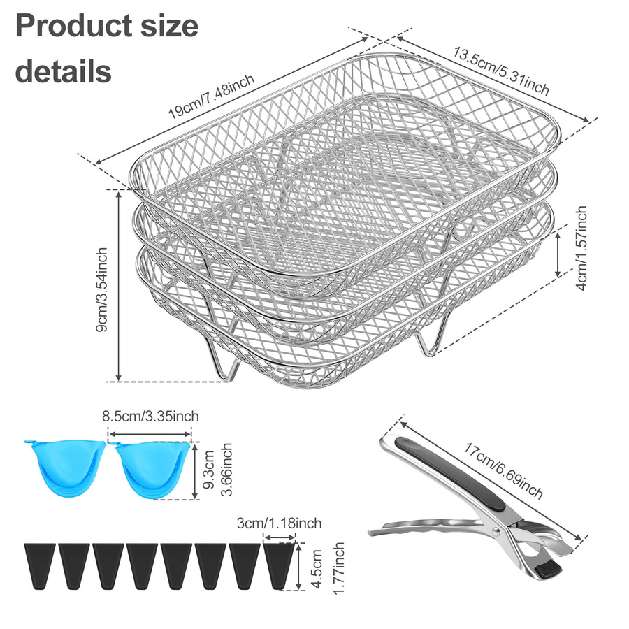 Willstar 3-teiliges stapelbares Luftfritteusen-Gestell aus Edelstahl in Silber mit antihaftbeschichtetem Grillkorb und Dehydrator-Korb - Bild 2