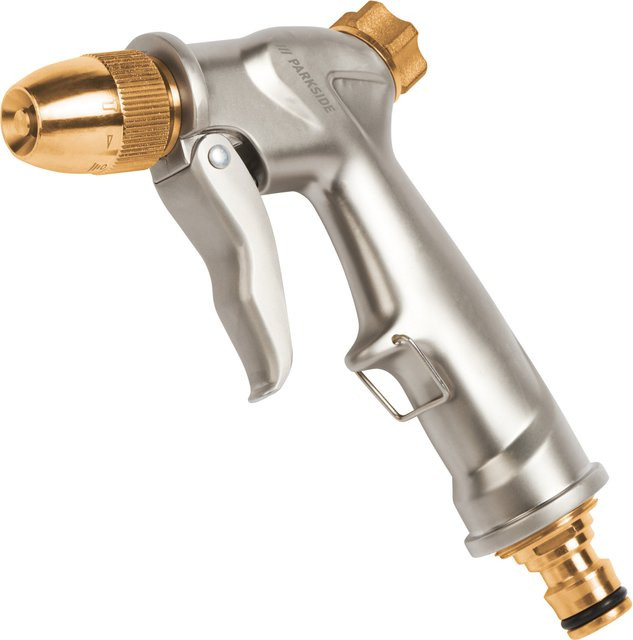 Parkside Bewässerungssortiment aus Messing und Aluminium mit Multi-Muster-Düse und Flow-Control in Silber - Bild 1