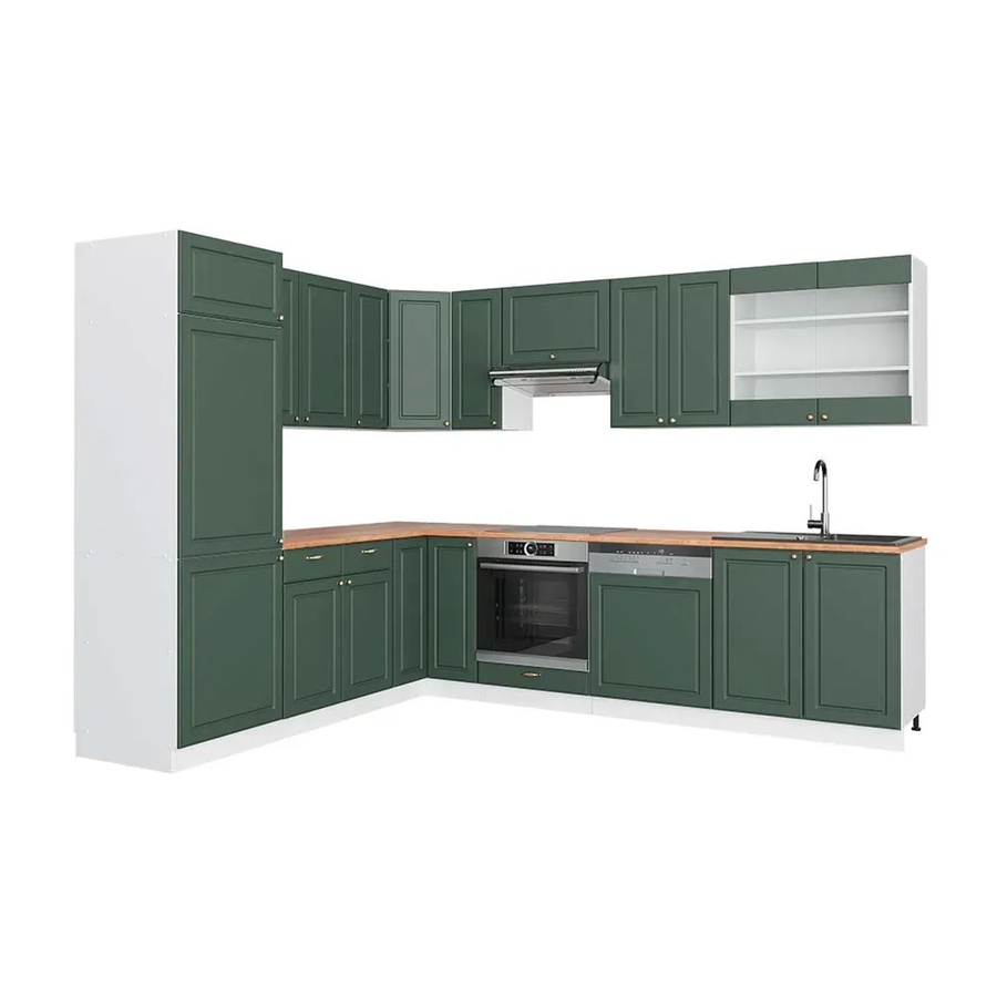 Vicco Fame-Line Eckküche im Landhausstil in Grün-Gold und Weiß mit Eiche-Optik, B/T/H: 227 x 287 x 87 cm - Bild 2