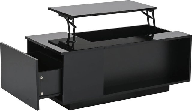 okwish Couchtisch höhenverstellbar mit LED-Licht und Schublade in Schwarz, B: 100 cm, T: 50 cm, H: 40 cm - Bild 1