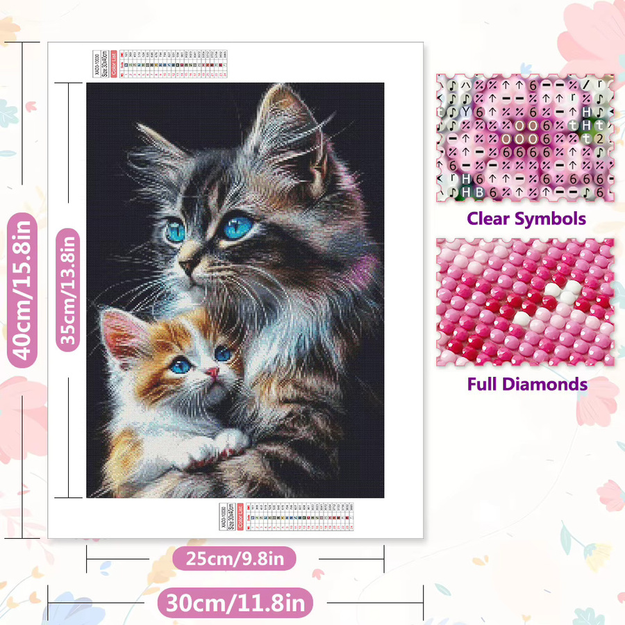EverShine Diamant Stickerei Kit Katze Mosaik DIY 5D Kunstmalerei mit Rundbohrern, Multicolor, Breite: 30 cm, Höhe: 20 cm - Bild 2