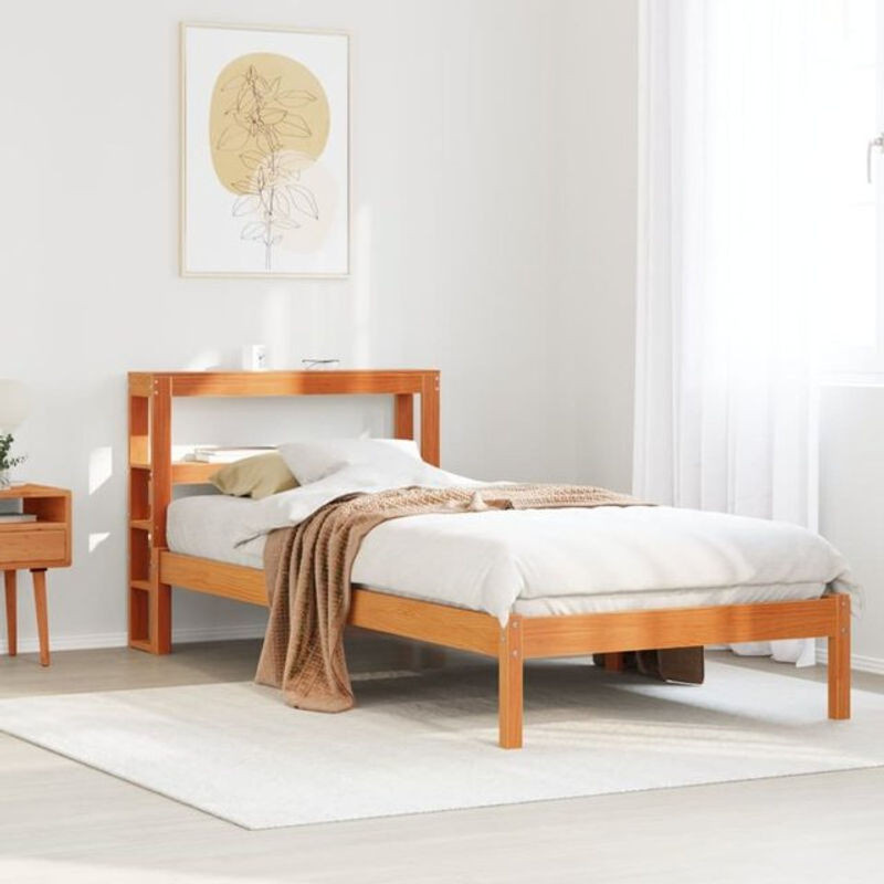 Vidaxl Massivholzbett aus Kiefer mit Kopfteil in Braun, B/T/H: 100 x 200 cm - Bild 1