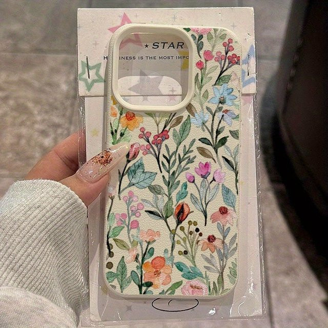 Silikon Handyhülle mit Blumenmuster und Lychee-Textur für Apple iPhone 11 bis 17 Pro Max, Multicolor - Bild 1