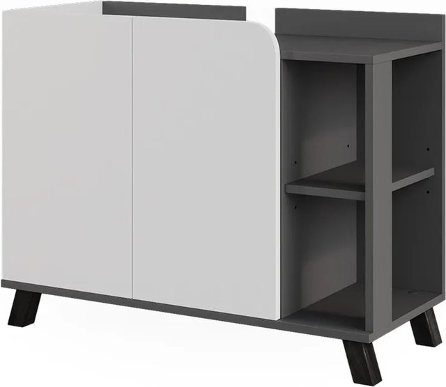 Vicco Waschbeckenunterschrank Karen in Anthrazit und Weiß mit 2 Türen und offenem Regal, B/T/H: 80 x 65 x 35 cm - Bild 1
