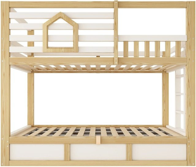 Merax Etagenbett Hüttenbett für Kinder mit Stauraum und Schubladen, Farbe Weiß, B/T/H: 200 x 90 x 184 cm - Bild 1