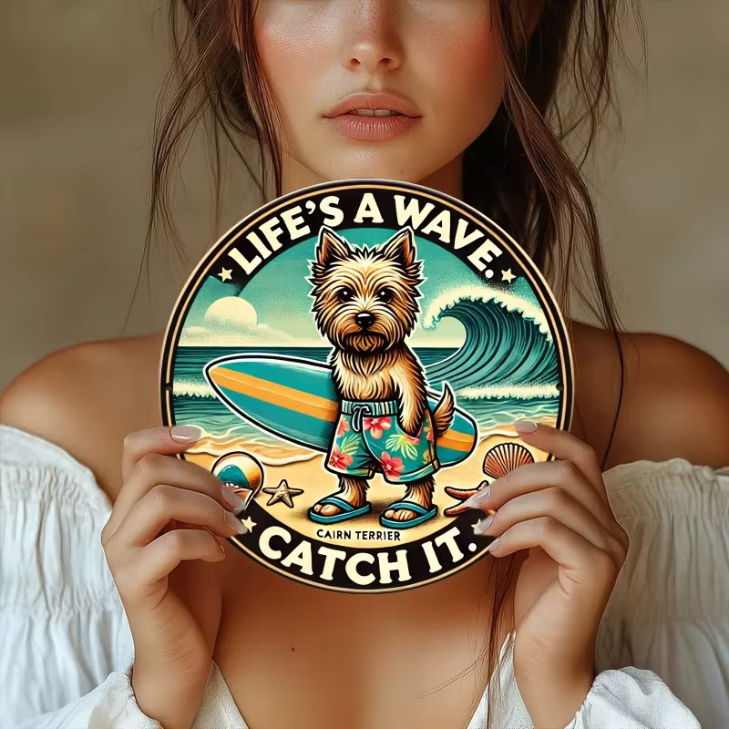 Potdemiel Wandkunstschild aus Metall im Retro-Stil mit Cairn Terrier Surfing Life's a Wave Catch It, B/H: 20,3 x 20,3 cm, Mehrfarbig - Bild 5