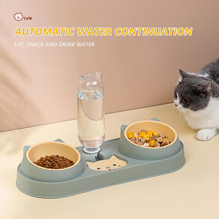 Doppelnapf für Haustiere von Household supplies MH mit automatischem Trinkwasseraufsatz und Anti-Kipp-Funktion aus Kunststoff - Bild 2