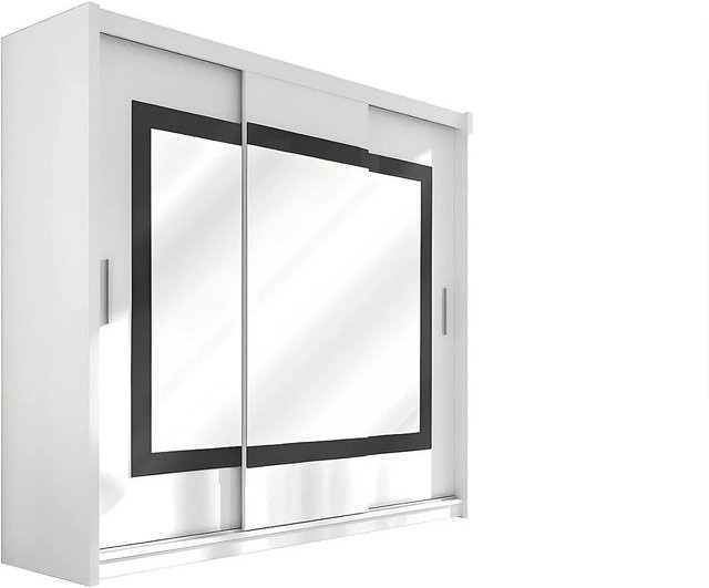 Kleiderschrank AUTLAN mit Schiebetüren und Spiegel in Weiß, B: 250 cm, H: 215 cm, T: 61 cm - Bild 1