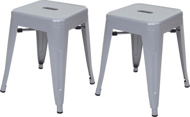 2er-Set stapelbare Metallhocker MCW-A73 im Industriedesign, grau - Bild 1