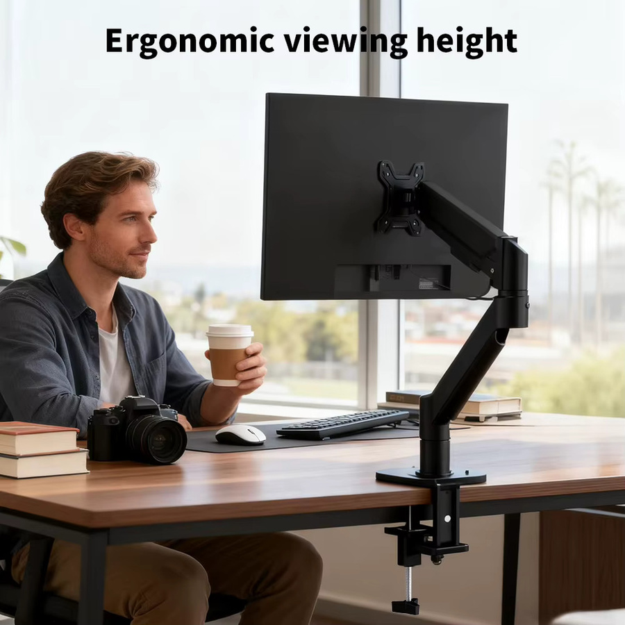 Einzelmonitor-Arm-Schreibtischhalterung für 17 bis 32 Zoll Bildschirme, Tragfähigkeit bis 10 kg, Schwarz, mit Gelenk-, Klemm- und Tüllenbasis - Bild 3