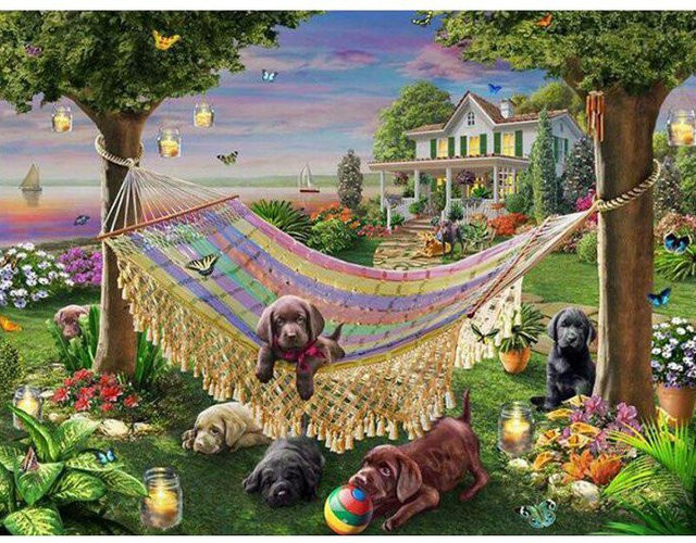 FIYO Diamantstickerei DIY Set mit abstrakter Sommer-Illustration in Grau und Multicolour, B/H: 20 x 30 cm - Bild 1