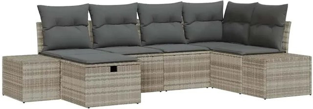 vidaXL 6-teiliges Garten-Sofa-Set aus Polyrattan in Hellgrau mit Kissen und Ottoman für Garten, Balkon oder Terrasse - Bild 1