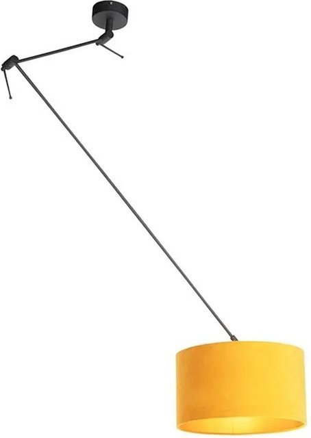 QAZQA Hängelampe mit Veloursschirm in Ocker und Gold, Durchmesser: 35 cm, Schwarz - Bild 1