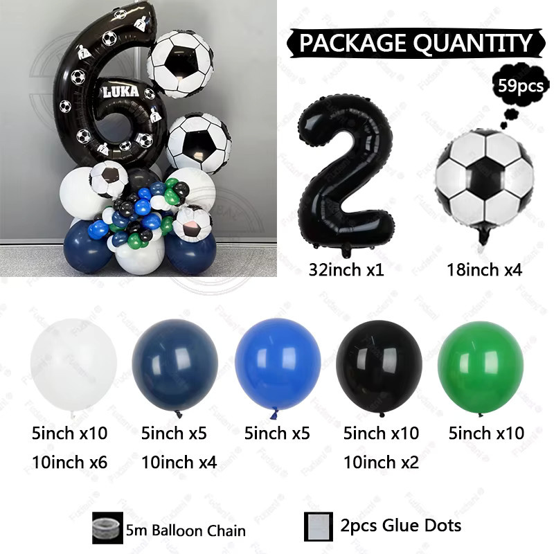 Fußballballons-Set, 59-teiliges Set, Schwarz, 32 Zoll, 1–9 Zahlen, Fußball-Folienballon - Bild 3