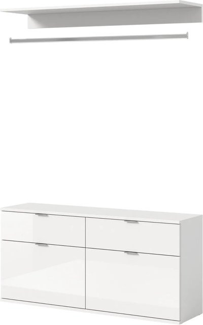 Inn.Furn Garderoben-Set SystemX in Weiß Hochglanz mit Kleiderstange und Sitzbank, Breite: 121 cm - Bild 1