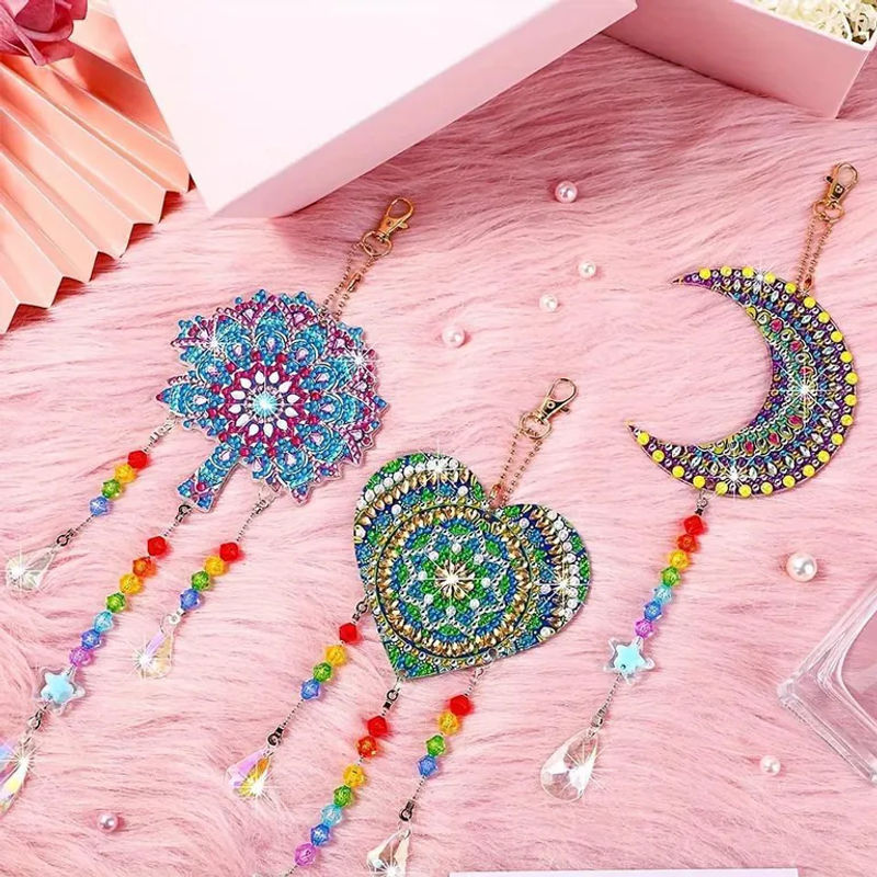 SZ-Damai DIY Mond und Sonne Diamantmalerei Windspiel Set, Bohemian Aesthetic Fensterdekoration zum Aufhängen, mehrfarbig - Bild 4