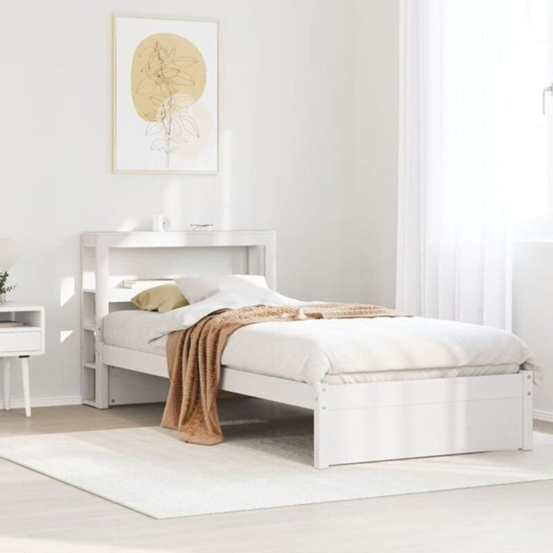 Massivholzbett Vidaxl aus Kiefer in Weiß mit Kopfteil im Landhausstil, B/T/H: 90 x 200 x 82 cm - Bild 1