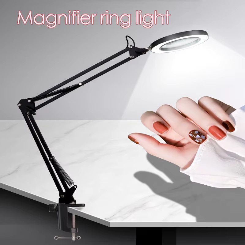DOUWENXI Höhenverstellbare Lupe-Schreibtischlampe mit klappbarem Ring in Black Shell, USB-Klemmleuchte mit einstellbarer Farbtemperatur 3800K-6800K für Büro und Maniküre - Bild 3