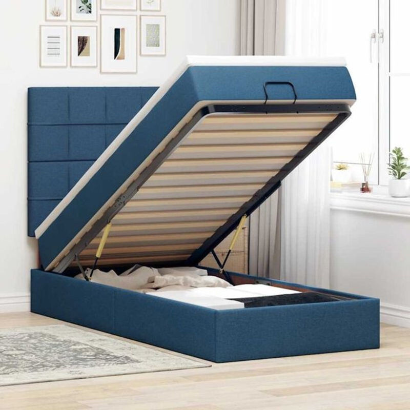 vidaxl Ottoman Polsterbett mit Matratze und LED-Beleuchtung in Blau, B/T/H: 90 x 190 x 128 cm - Bild 1