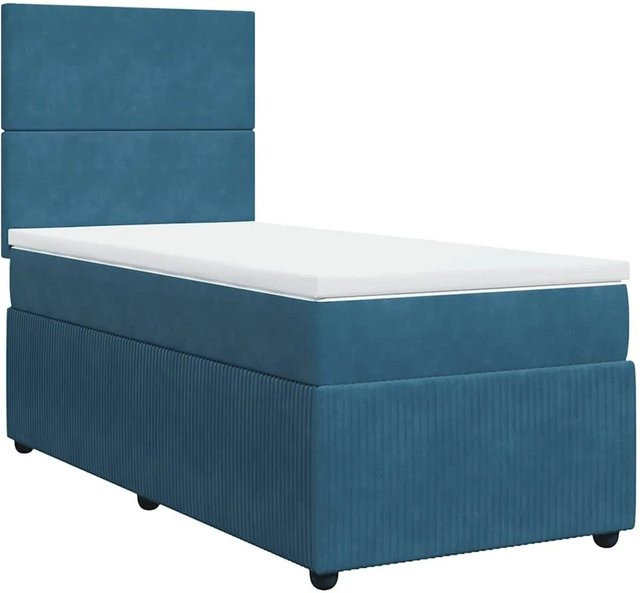 vidaXL Boxspringbett Hybrid mit Matratze und USB-Ladeport in Blau, Samt, B/T: 80 x 200 cm - Bild 1