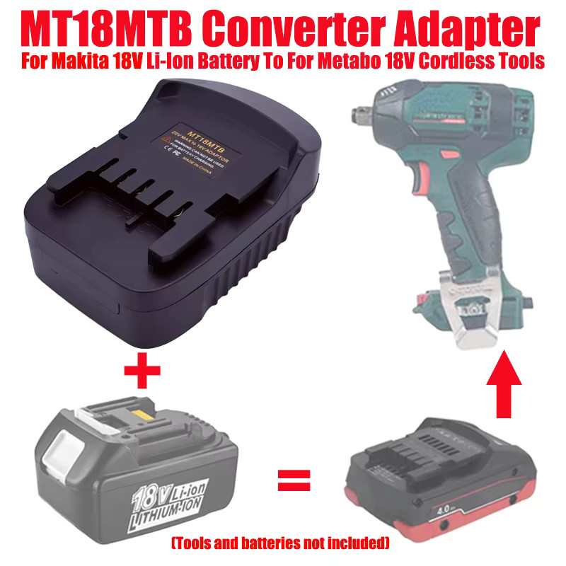 ALASICKA Akku-Adapter Schwarz für Makita, Dewalt, Milwaukee und Bosch 18V Li-Ionen-Akkus zur Nutzung mit Metabo 18V Werkzeugen - Bild 2