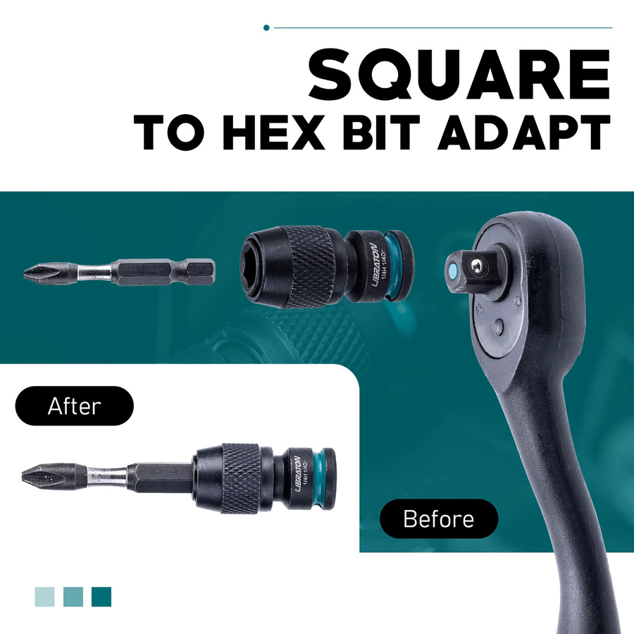 LIBRATON 4-teiliges Schlagschrauber-Adapter-Set in Schwarz mit 1/4 Zoll, 3/8 Zoll und 1/2 Zoll Universal-Schnellwechsel-Bit-Halter - Bild 3