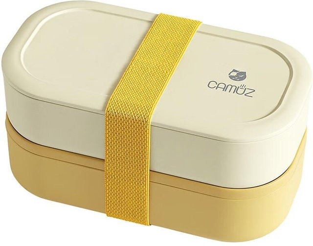 CAMUZ Bento Box aus Bambusfaser im japanischen Stil, doppelschichtige Brotdose, mikrowellengeeignet, Gelb, 1200 ml - Bild 1