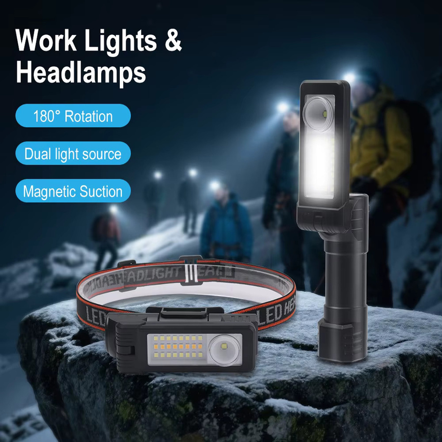 BORUiT Wiederaufladbare LED-Stirnlampe mit Magnetfunktion und USB-C Anschluss in Schwarz - Bild 2