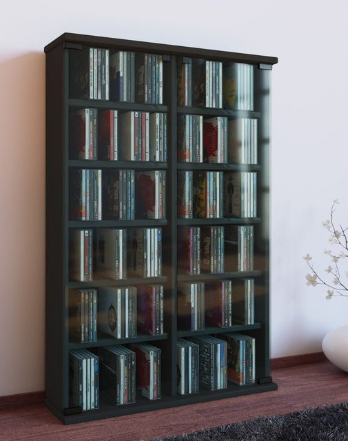 VCM CD/DVD Regal Roma in Schwarz aus Holzwerkstoff mit ESG-Sicherheitsglas, B/H/T: 60 x 91,5 x 18 cm - Bild 3