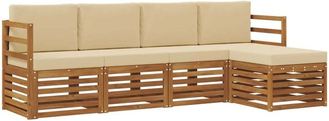 vidaXL Sofagarnitur 5-teilig aus Massivholz Akazie in Natur und Beige mit Sitz- und Rückenkissen im modernen Latten-Design - Bild 1