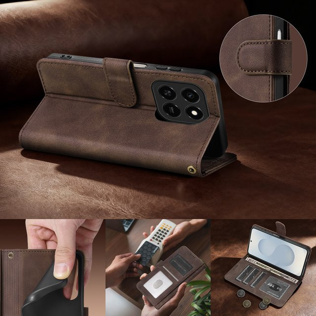 EUCAGR Luxuriöse PU-Leder Flip-Wallet-Handyhülle mit RFID-Blockierung und Brieftaschenfunktion für Honor 400 Smart und Honor X7D in Blau oder Braun - Bild 1