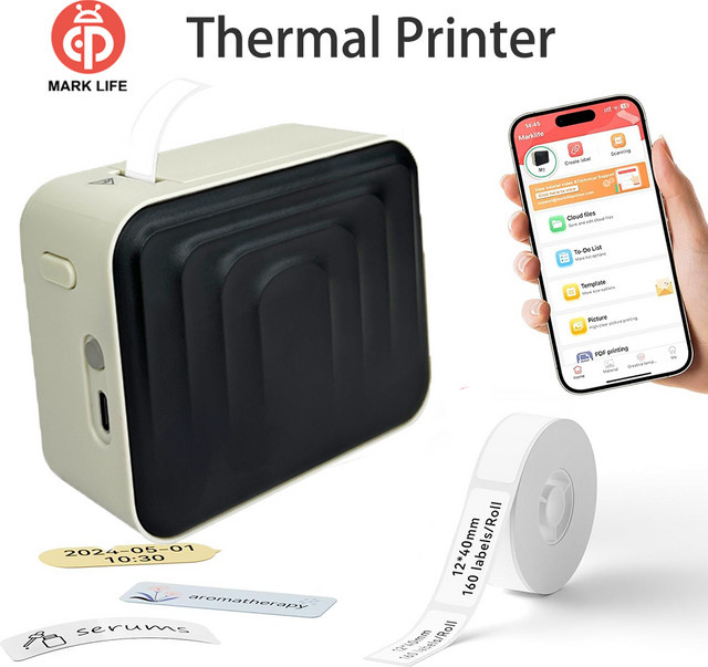 Marklife M1 Tragbarer Thermo-Etikettendrucker, Kabelloser Bluetooth-Etikettendrucker in Weiß für Küche und DIY-Projekte - Bild 1