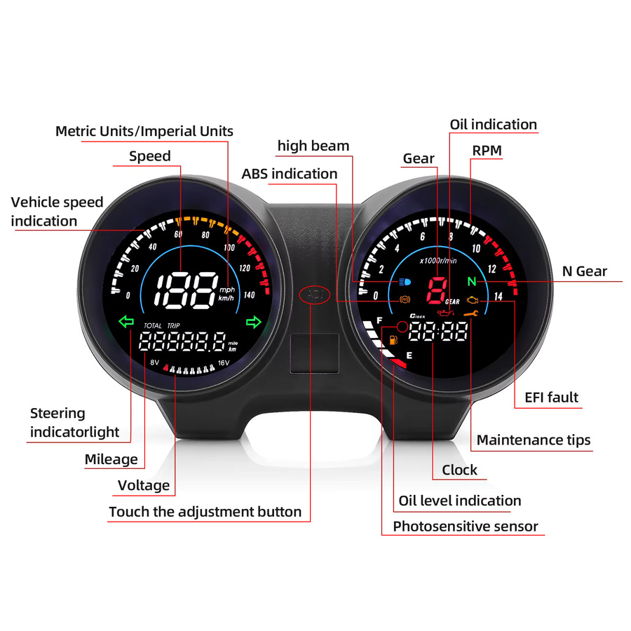Digitales Motorrad Tacho Display RYSJM für Honda CG150 Titan150 Fan150 mit LED-Anzeige in Schwarz - Bild 4