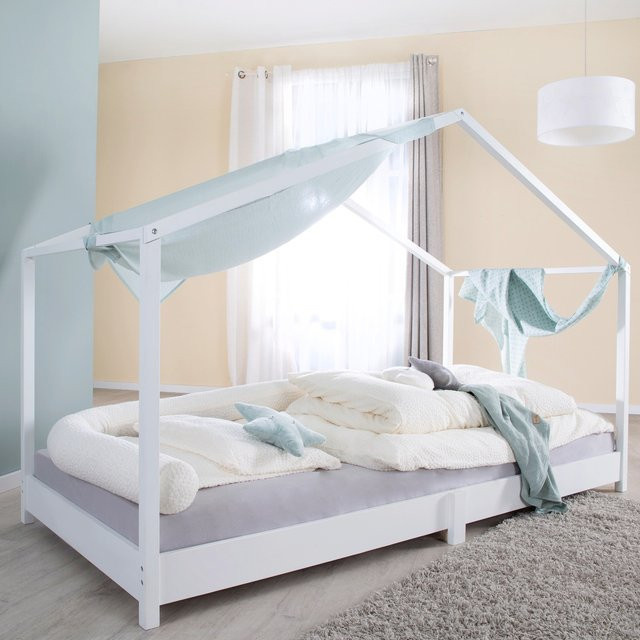 Roba Bodenbett Komplettset House Frame aus Massivholz in Weiß, B/T/H: 90 x 200 x 99,5 cm - Bild 1