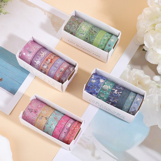 6 Rollen Washi-Tape Set mit Blumen- und Schleifenmustern in Multicolour für DIY-Dekoration und Scrapbooking - Bild 1