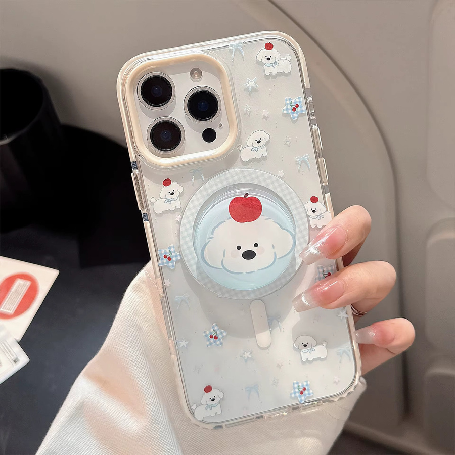 MUQGEW Magnetische iPhone Handyhülle mit süßem Koreanischem Cartoon-Welpen-Design und Gitter-Muster, Transparent und Stoßfest, passend für iPhone 17, 16, 15, 14, 13, 12 Pro Max - Bild 2