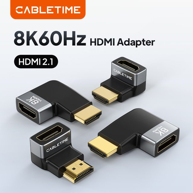 CABLETIME HDMI Adapter Stecker auf Buchse Konverter in Schwarz mit UHD 2.1 Unterstützung für 8K, 4K 120Hz und 48Gbps für HDTV, Laptop und PS5 - Bild 1