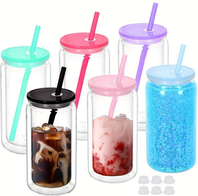 JONBT Doppelwandiger Schneekugel-Kunststoffbecher mit Weihnachtsstroh in Transparent und Grün, Trinkgeschirr für Kaffee oder Saft, Höhe: 15,2 cm, Breite: 7,8 cm - Bild 1