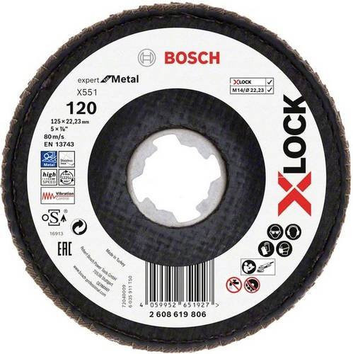Bosch Fächerschleifscheibe für Metall, Durchmesser: 125 mm, Bohrungs-Ø: 22,23 mm, Körnung: 120, Farbe: Schwarz - Bild 1
