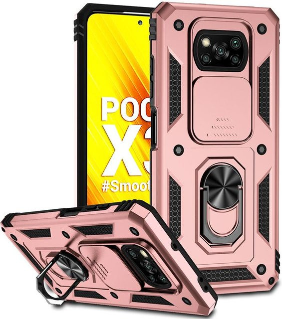 Xiaomi Poco X3 NFC Armor Handyhülle mit Schieb-Objektiv und Ringhalter in Schwarz - Bild 1