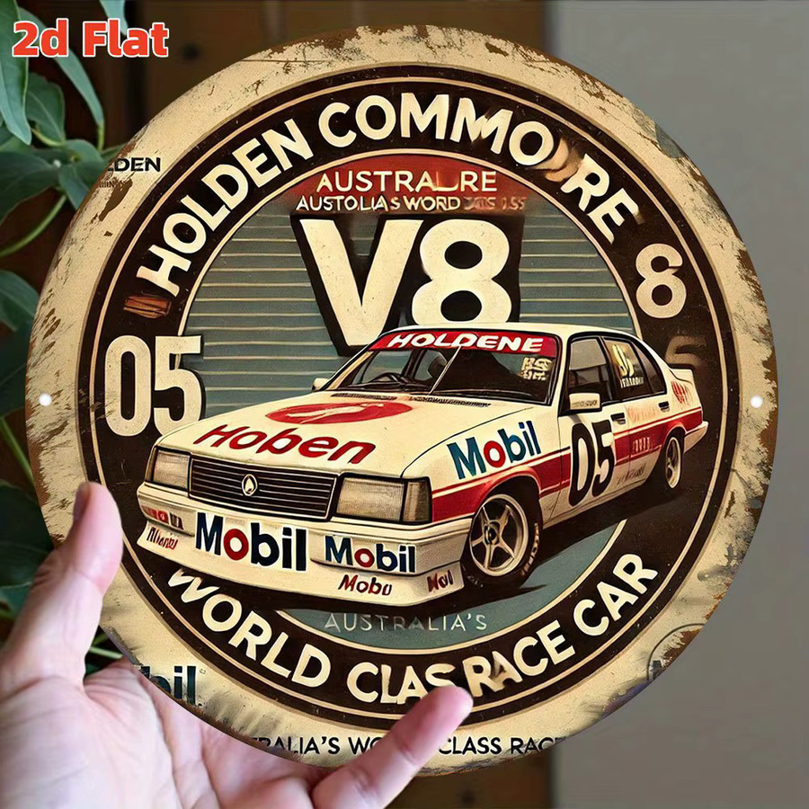 Vintage Holden V8 Rennwagen Metallwandkunst – Rundes Aluminiumschild mit Australien's World Class Race Car Design, Durchmesser: 20 cm - Bild 3