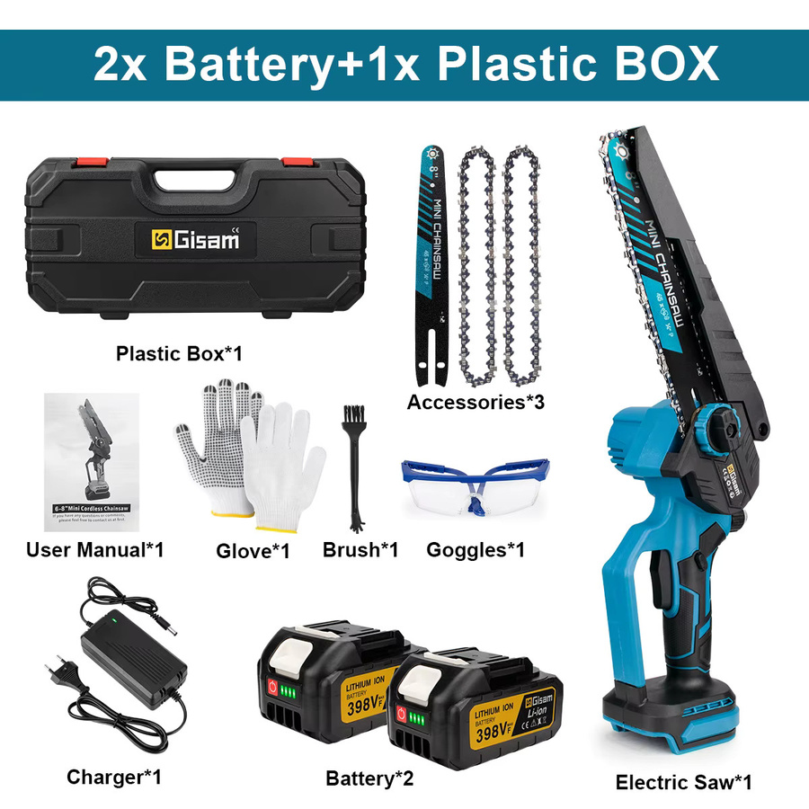 Gisam bürstenlose elektrische Kettensäge 8 Zoll, kabellose Akku-Astsäge in Blau, kompatibel mit Makita LXT 18V Akkus - Bild 7