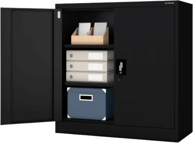 DELUKE Aktenschrank mit Flügeltüren und Schloss in Schwarz, H x B x T: 93 x 90 x 40 cm - Bild 1