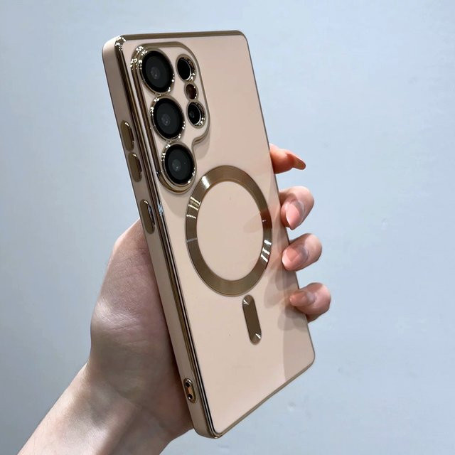 Magnetische kabellose Ladehülle für Samsung Galaxy S26 S25 S24 S23 S22 S21 Ultra Plus MagSafe TPU Soft Cover in Pink Gold - Bild 1